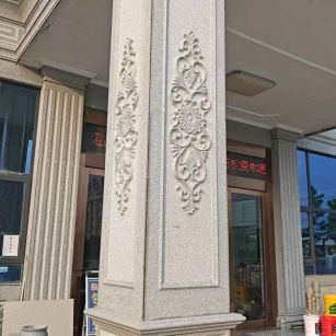 安徽芝麻白别墅雕刻柱子  黄金麻